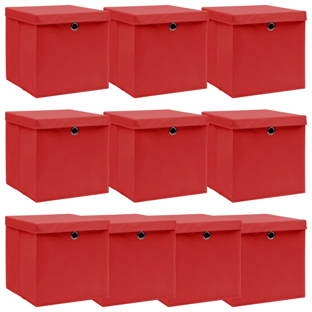 vidaXL Aufbewahrungsboxen mit Deckeln 10 Stk. Rot 32x32x32 cm Stoff