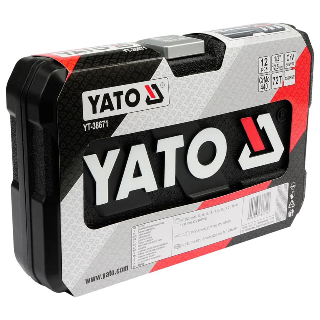 YATO 12-tlg. Steckschlüssel-Set mit Ratsche YT-38671