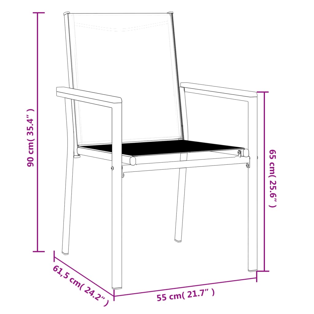 vidaXL Gartenstühle 2 Stk. Schwarz 55x61,5x90 cm Textilene und Stahl