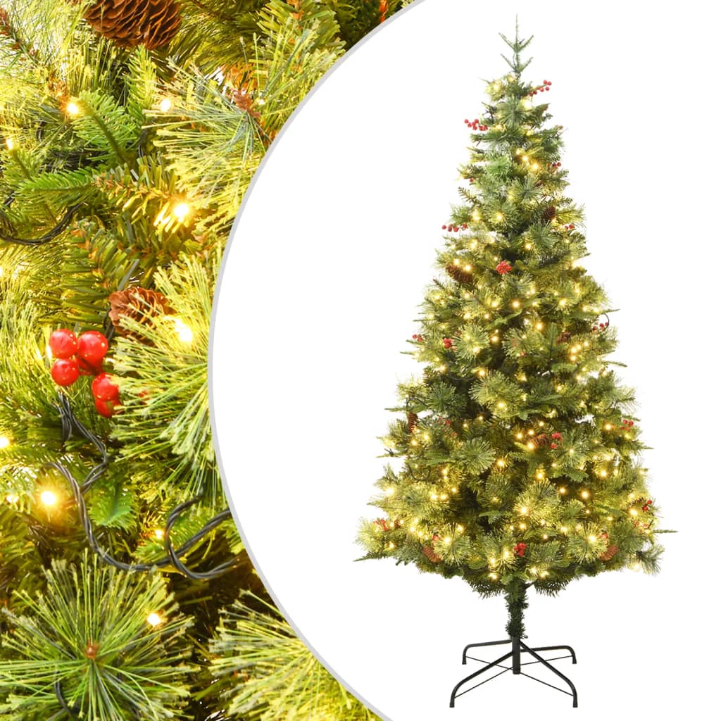 vidaXL Weihnachtsbaum mit Beleuchtung und Kiefernzapfen Grün 225 cm