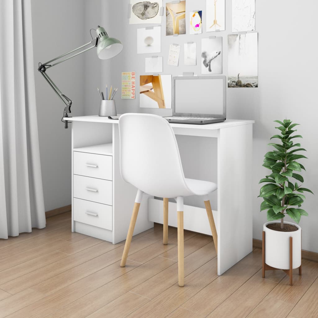 vidaXL Schreibtisch mit Schubladen Weiß 110x50x76 cm Holzwerkstoff