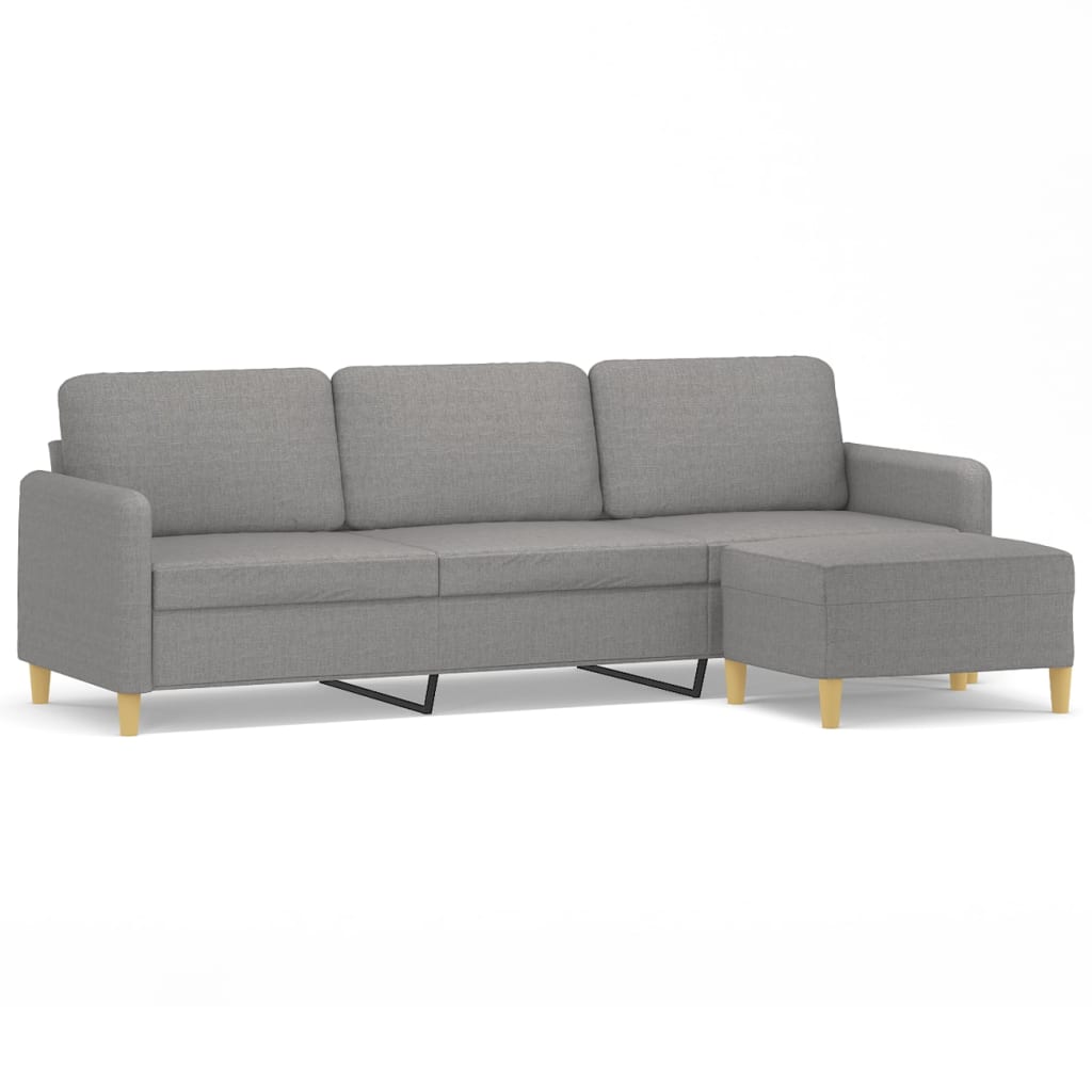 vidaXL 3-Sitzer-Sofa mit Hocker Hellgrau 210 cm Stoff