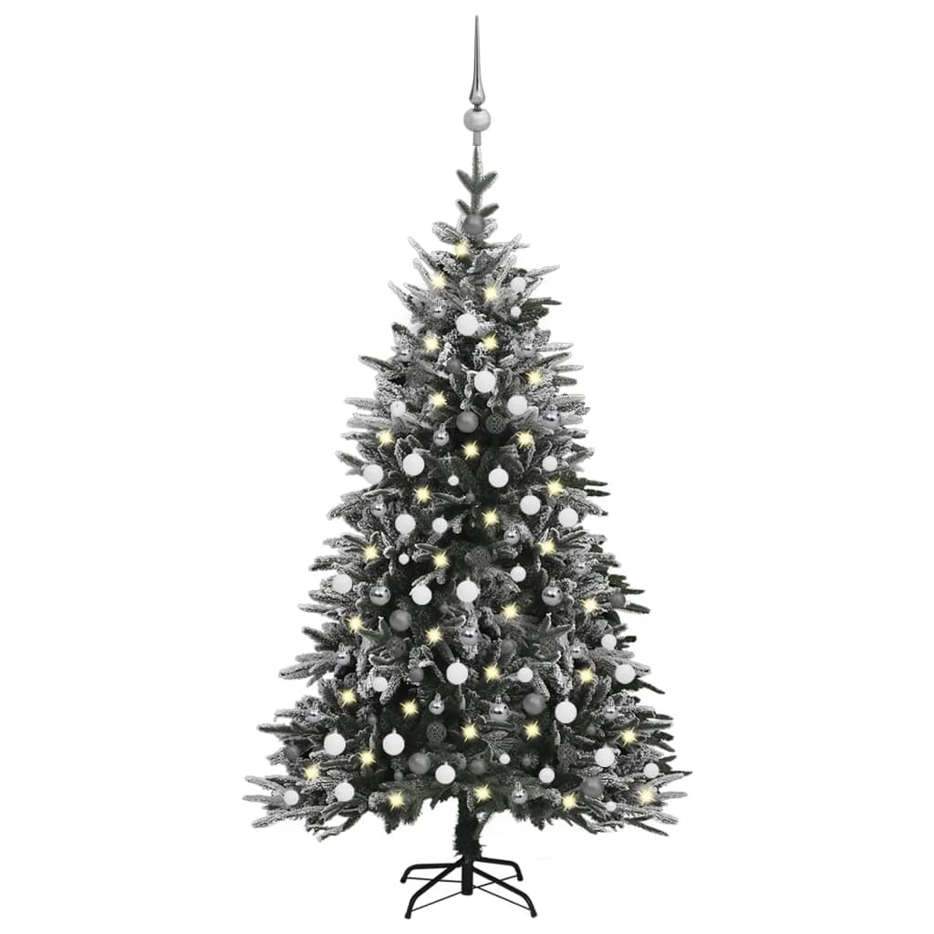 vidaXL Künstlicher Weihnachtsbaum Schnee LEDs & Kugeln 210 cm PVC & PE