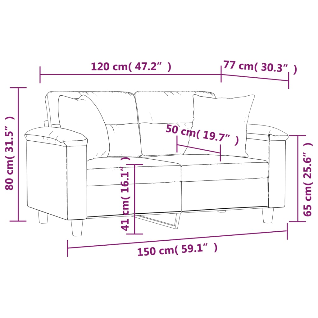 vidaXL 2-Sitzer-Sofa mit Kissen Taupe 120 cm Mikrofasergewebe