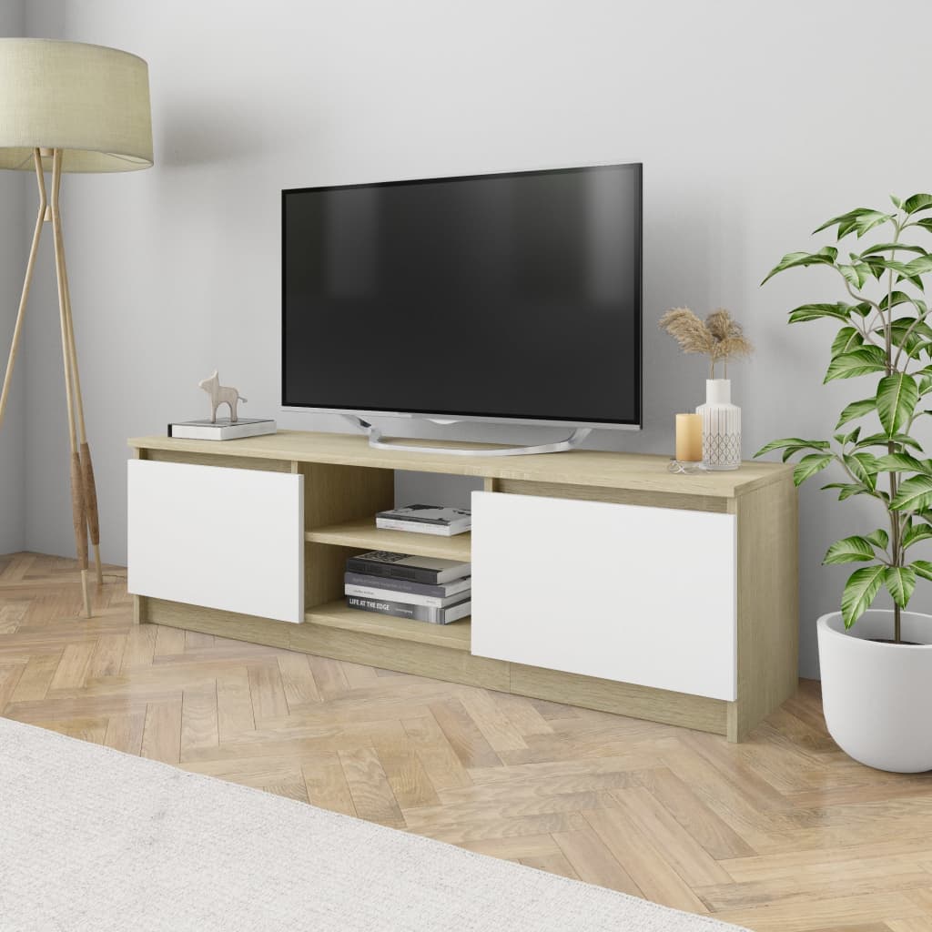 vidaXL TV-Schrank Weiß und Sonoma-Eiche 120×30×35,5 cm Holzwerkstoff