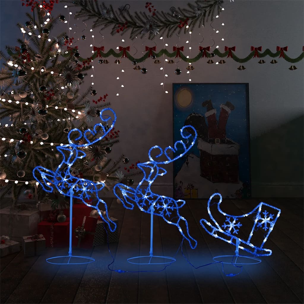 vidaXL Weihnachtsdeko LED Rentiere & Schlitten Acryl 260x21x87 cm Blau