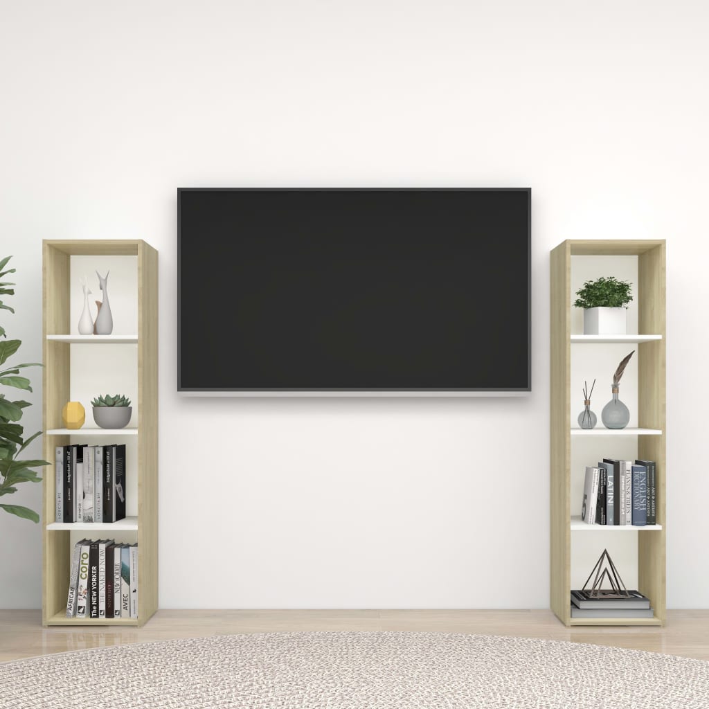 vidaXL TV-Schränke 2 Stk. Weiß Sonoma-Eiche 142,5x35x36,5cm