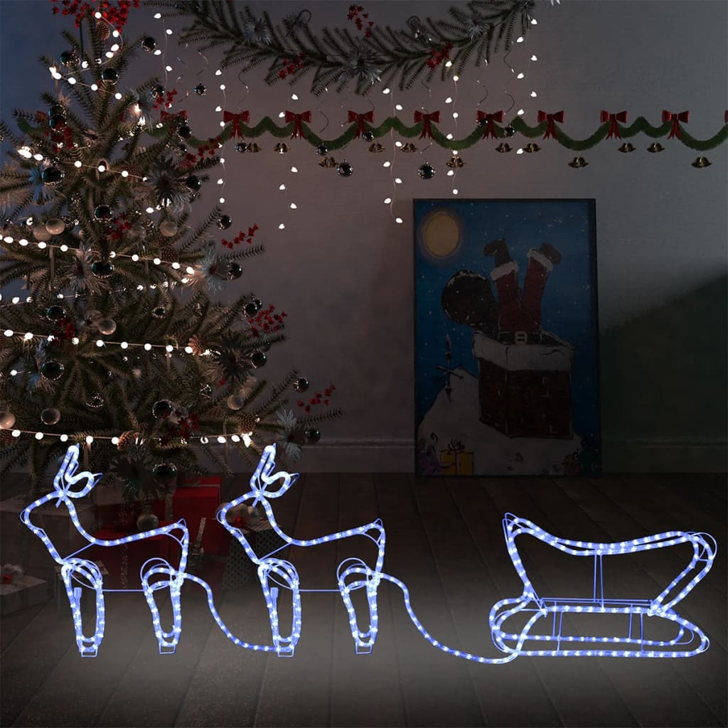 vidaXL Weihnachtsdekoration Rentiere und Schlitten Outdoor 576 LEDs