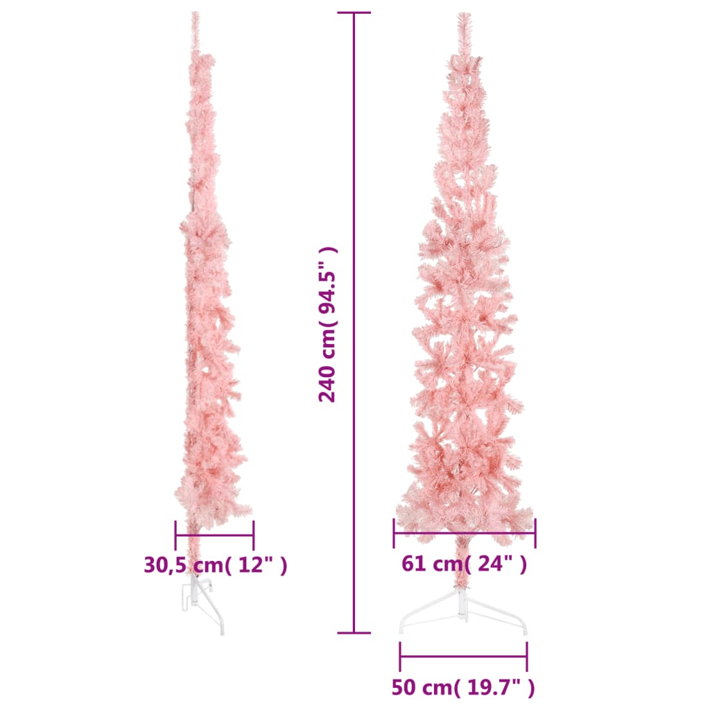 vidaXL Künstlicher Halb-Weihnachtsbaum mit Ständer Schlank Rosa 240 cm