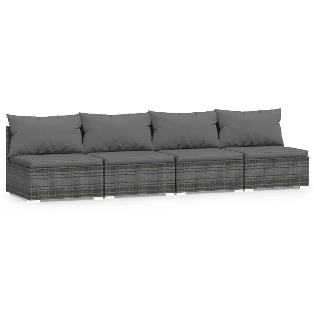 vidaXL 4-Sitzer-Sofa mit Kissen Grau Poly Rattan