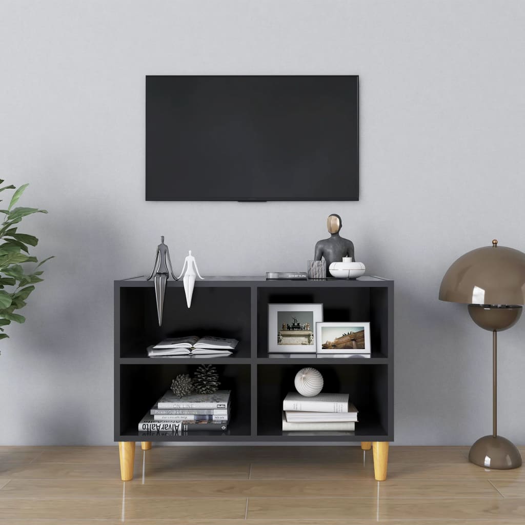 vidaXL TV-Schrank mit Massivholz-Beinen Grau 69,5x30x50 cm