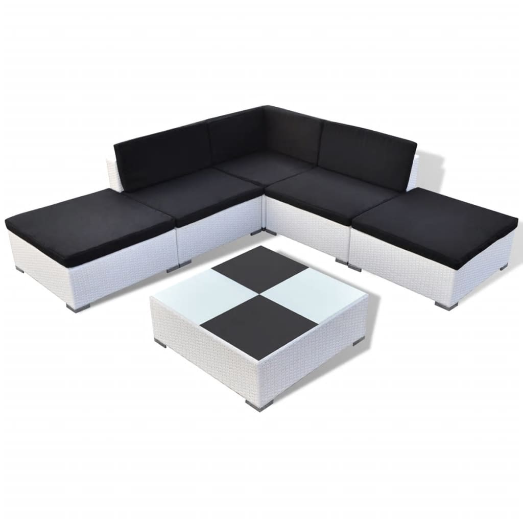 vidaXL 6-tlg. Garten-Lounge-Set mit Auflagen Poly Rattan Weiß