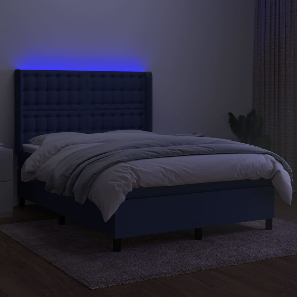 vidaXL Boxspringbett mit Matratze & LED Blau 140x190 cm Stoff