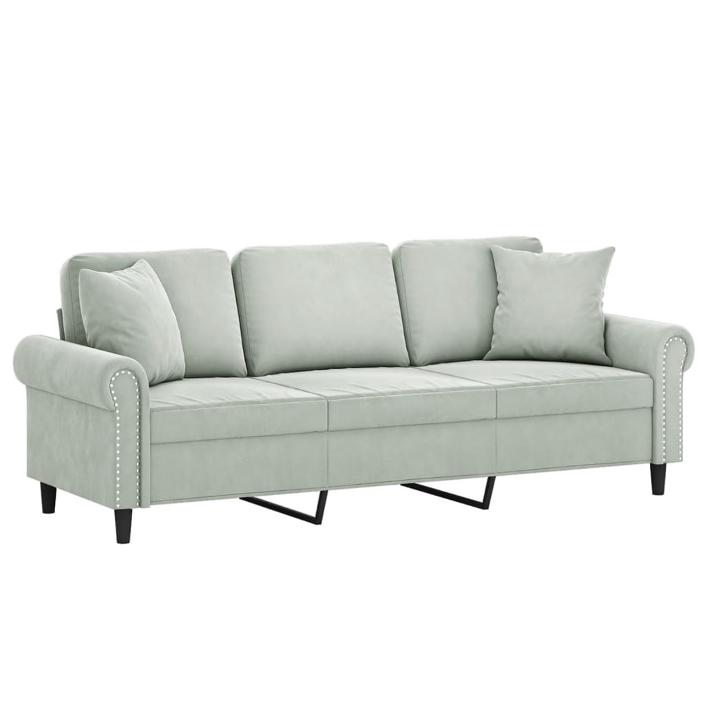 vidaXL 3-Sitzer-Sofa mit Zierkissen Hellgrau 180 cm Samt