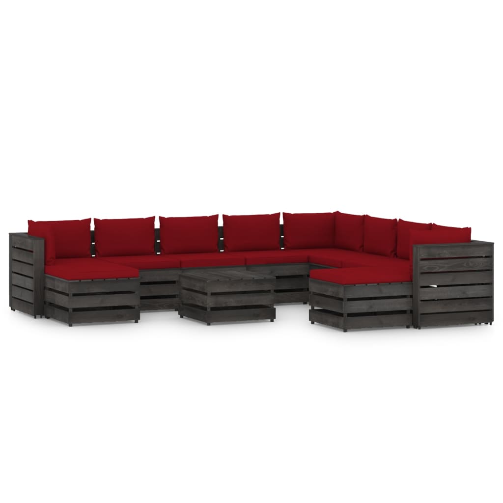 vidaXL 11-tlg. Garten-Lounge-Set mit Kissen Grau Imprägniertes Holz