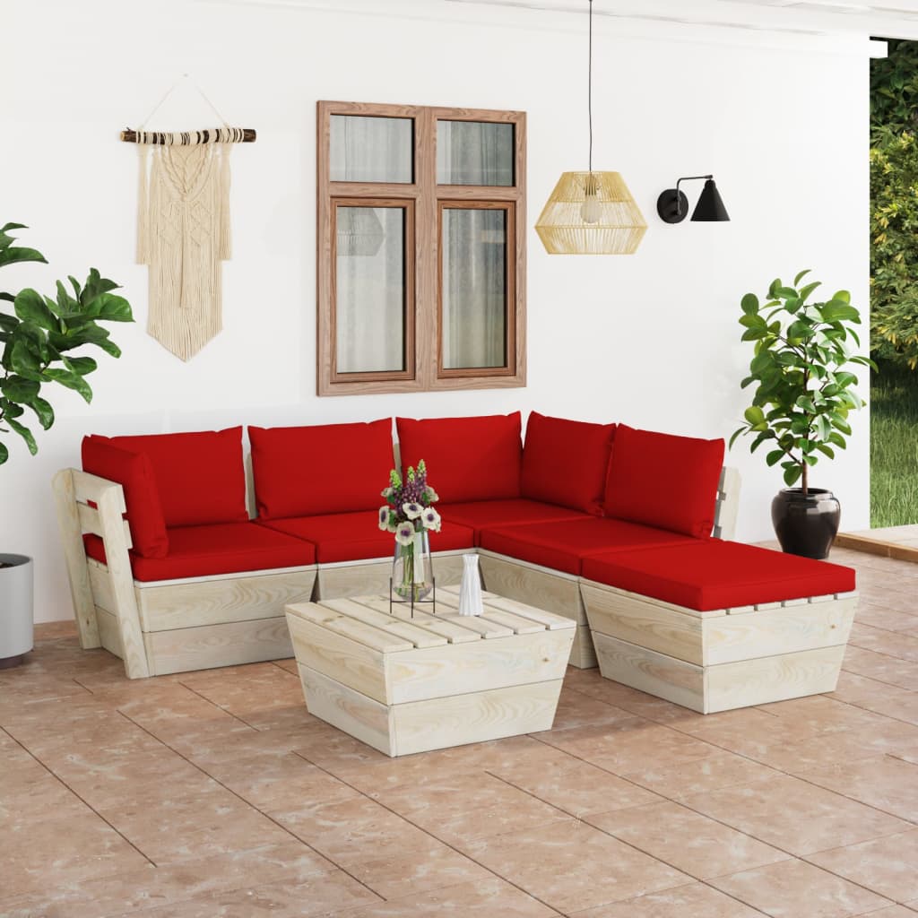 vidaXL 6-tlg. Garten-Sofagarnitur aus Paletten mit Kissen Fichtenholz