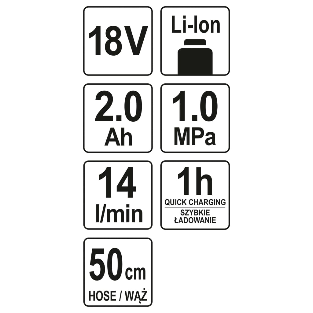 YATO Luftpumpe mit 2,0 Ah Li-Ionen-Akku 18 V