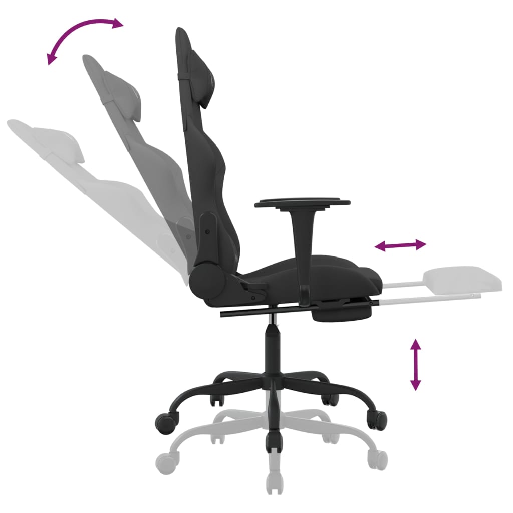 vidaXL Gaming-Stuhl mit Fußstütze Schwarz Stoff