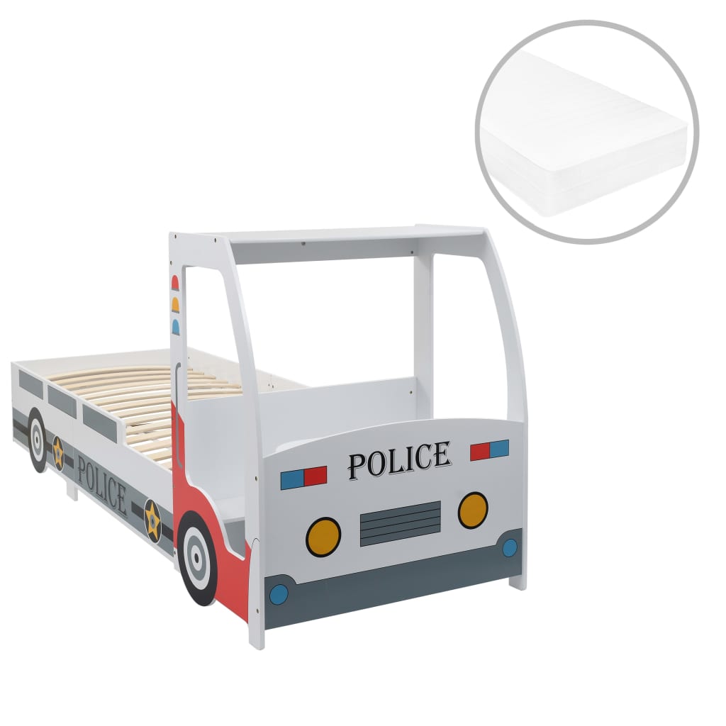 vidaXL Polizeiauto-Kinderbett mit Memory-Schaum-Matratze 90×200 cm