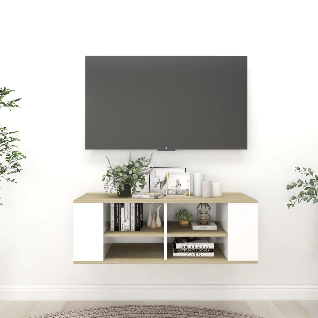 vidaXL TV-Wandschrank Weiß Sonoma-Eiche 102x35x35 cm Holzwerkstoff