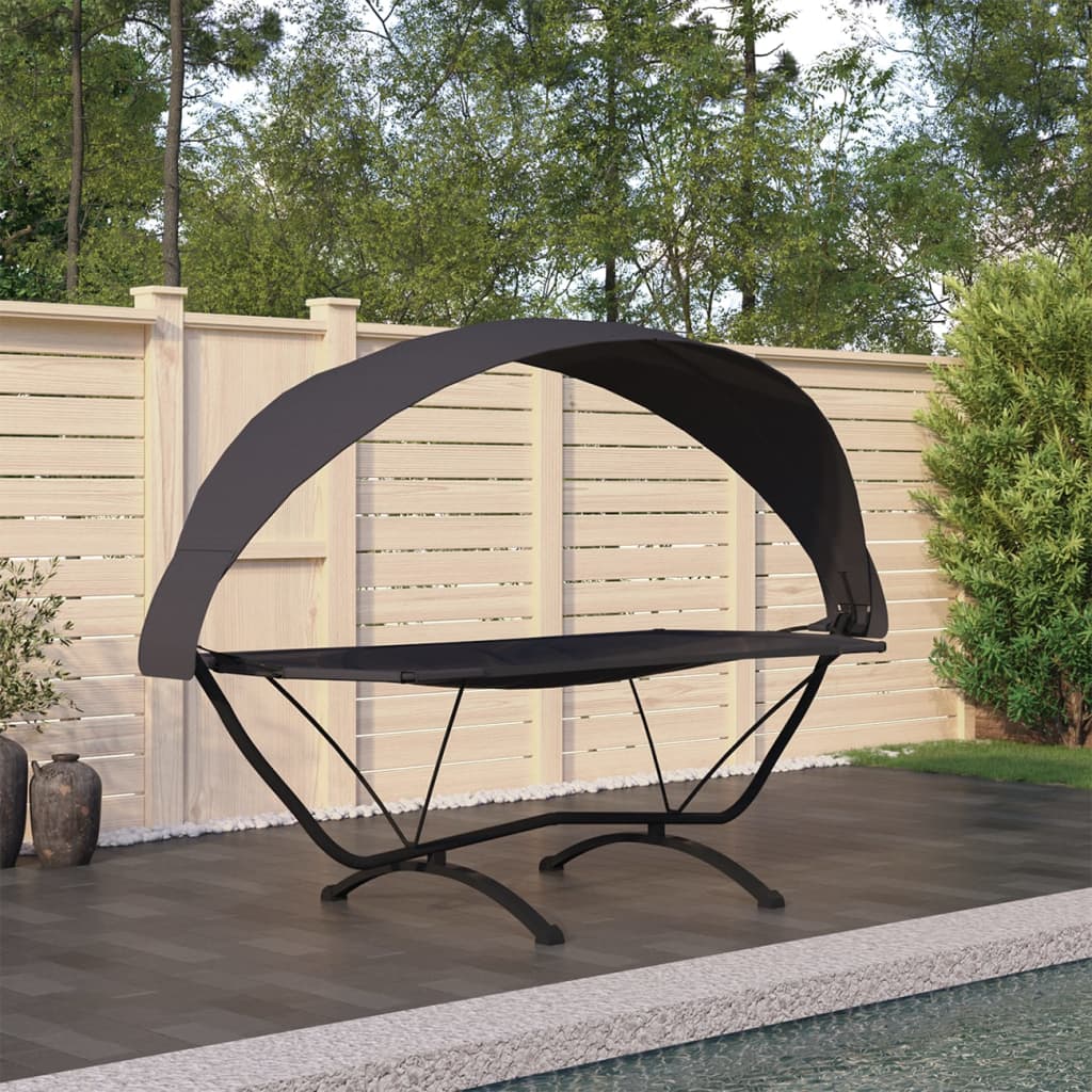 vidaXL Outdoor-Loungebett mit Dach Schwarz Stahl und Oxford-Stoff