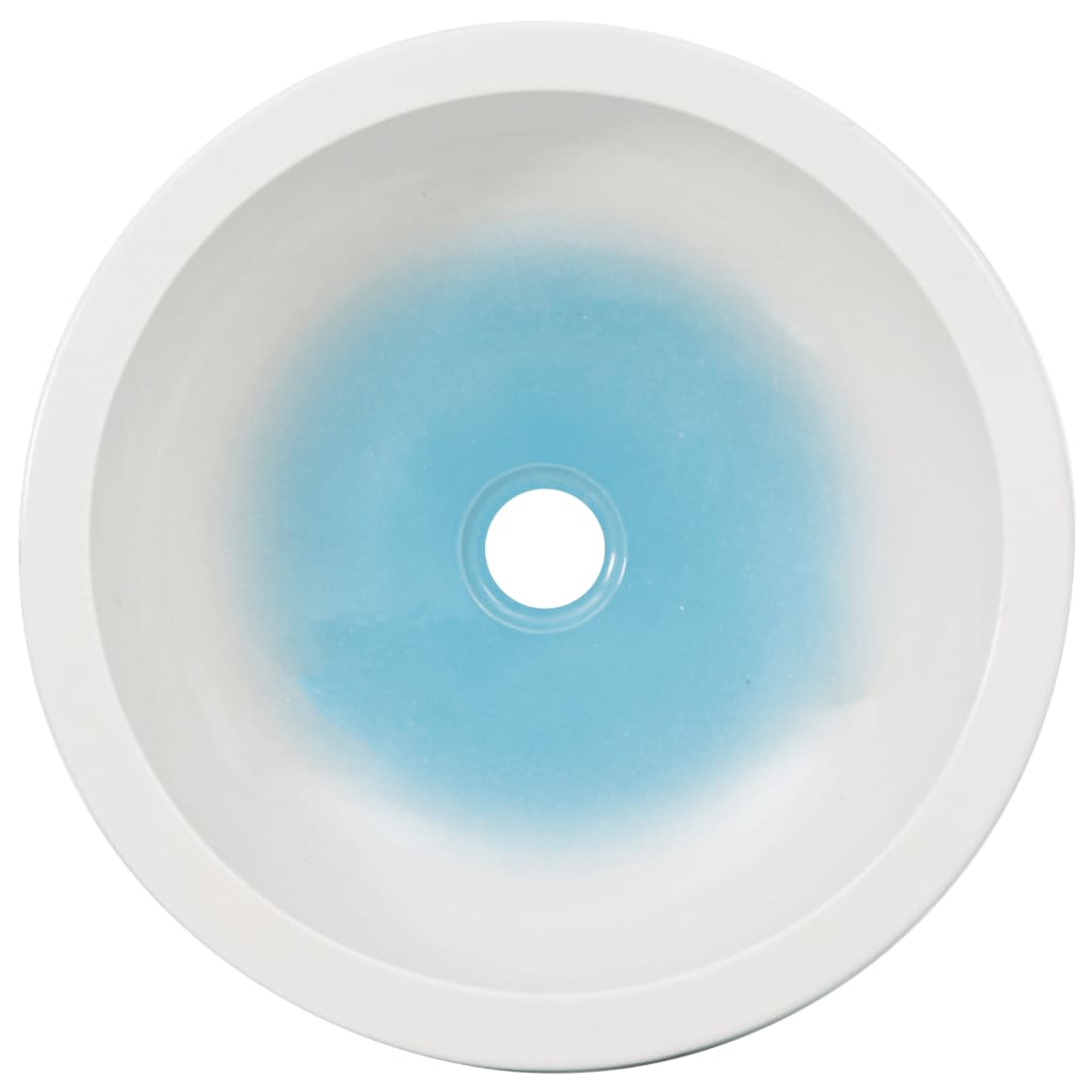 vidaXL Aufsatzwaschbecken Weiß und Blau Rund Ø41x14 cm Keramik