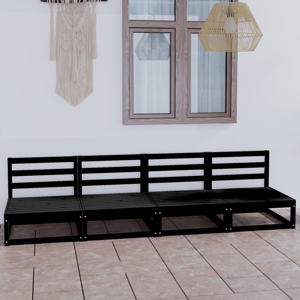 vidaXL Outdoor-Sofa 4-Sitzer Schwarz Massivholz Kiefer