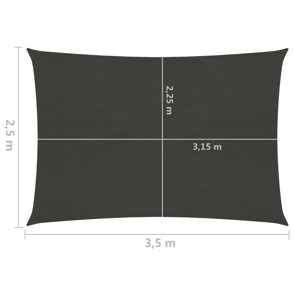 vidaXL Sonnensegel 160 g/m² Anthrazit 2,5x3,5 m HDPE