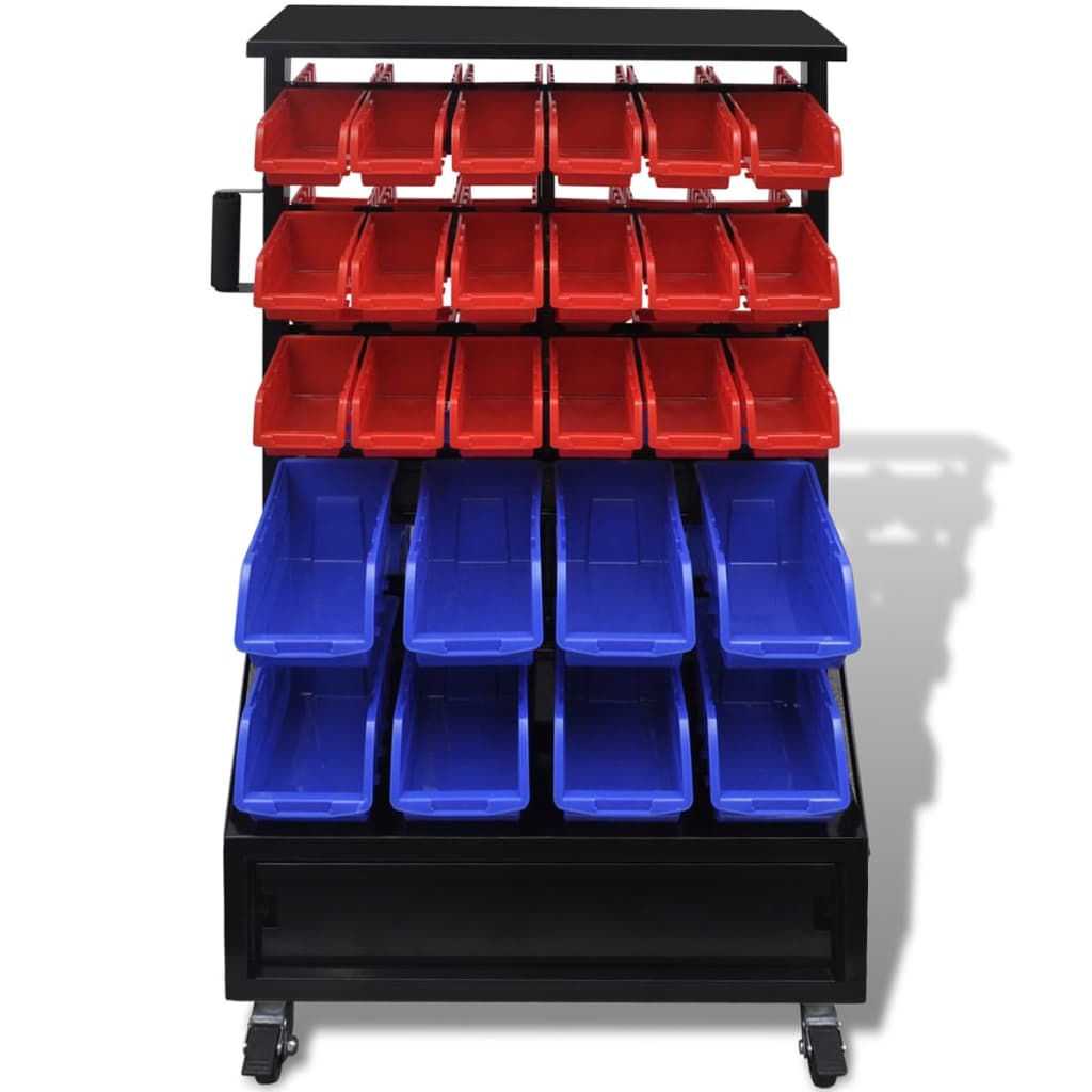 Werkstattboxen mit Ständer und Schublade Blau & Rot