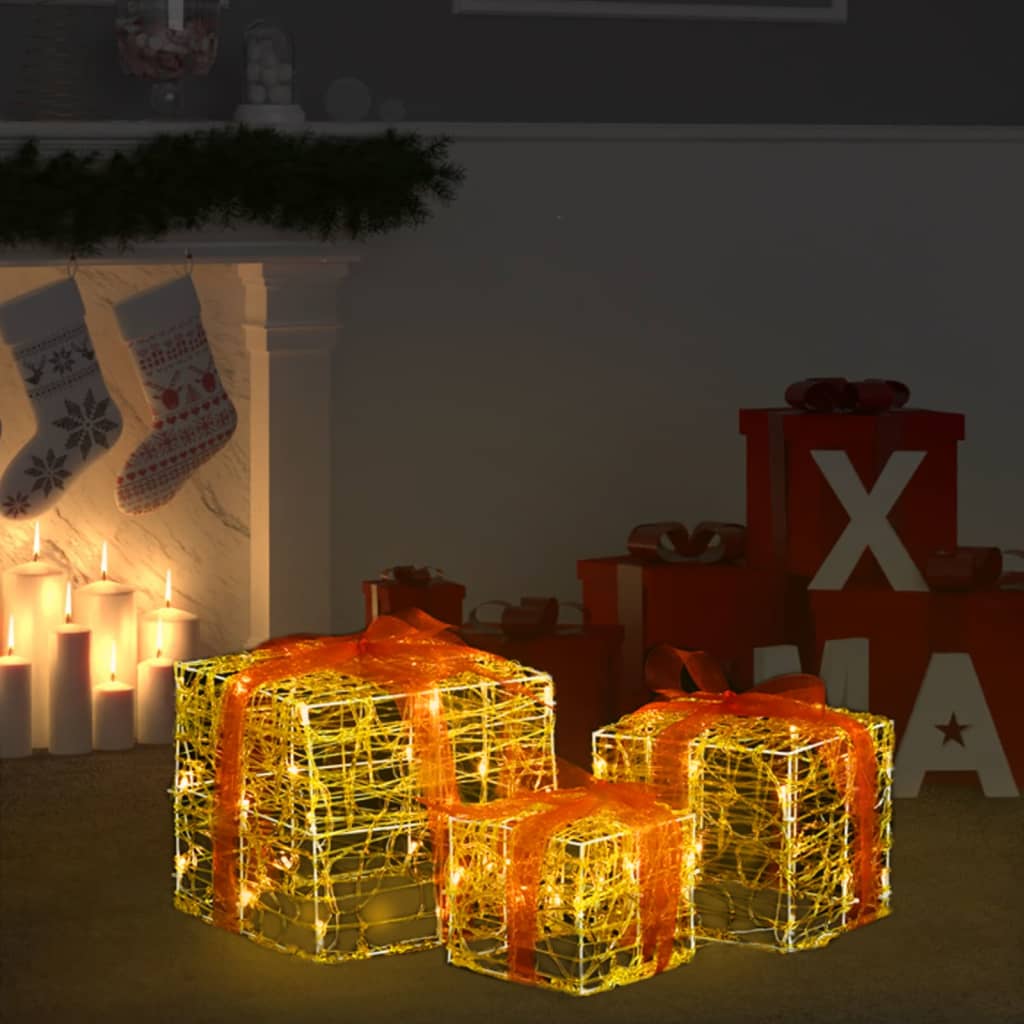 vidaXL LED-Geschenkboxen 3 Stk. Weihnachtsdekoration Warmweiß