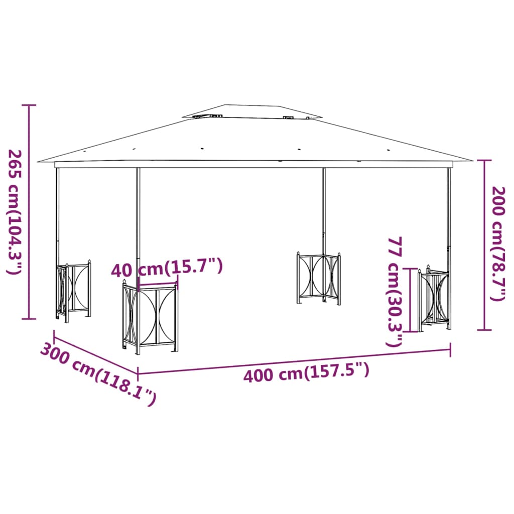 vidaXL Pavillon mit Seitenwänden & Doppeldach 3x4 m Taupe