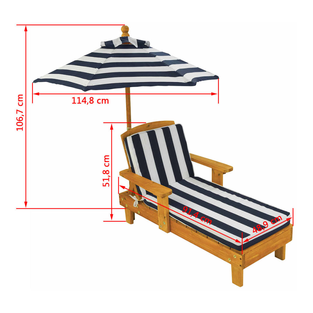 KidKraft Kinderliegestuhl mit Sonnenschirm Marineblau Holz 00105