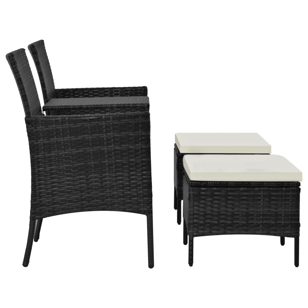 vidaXL 2-Sitzer-Gartensofa mit Tisch & Hocker Poly Rattan Schwarz