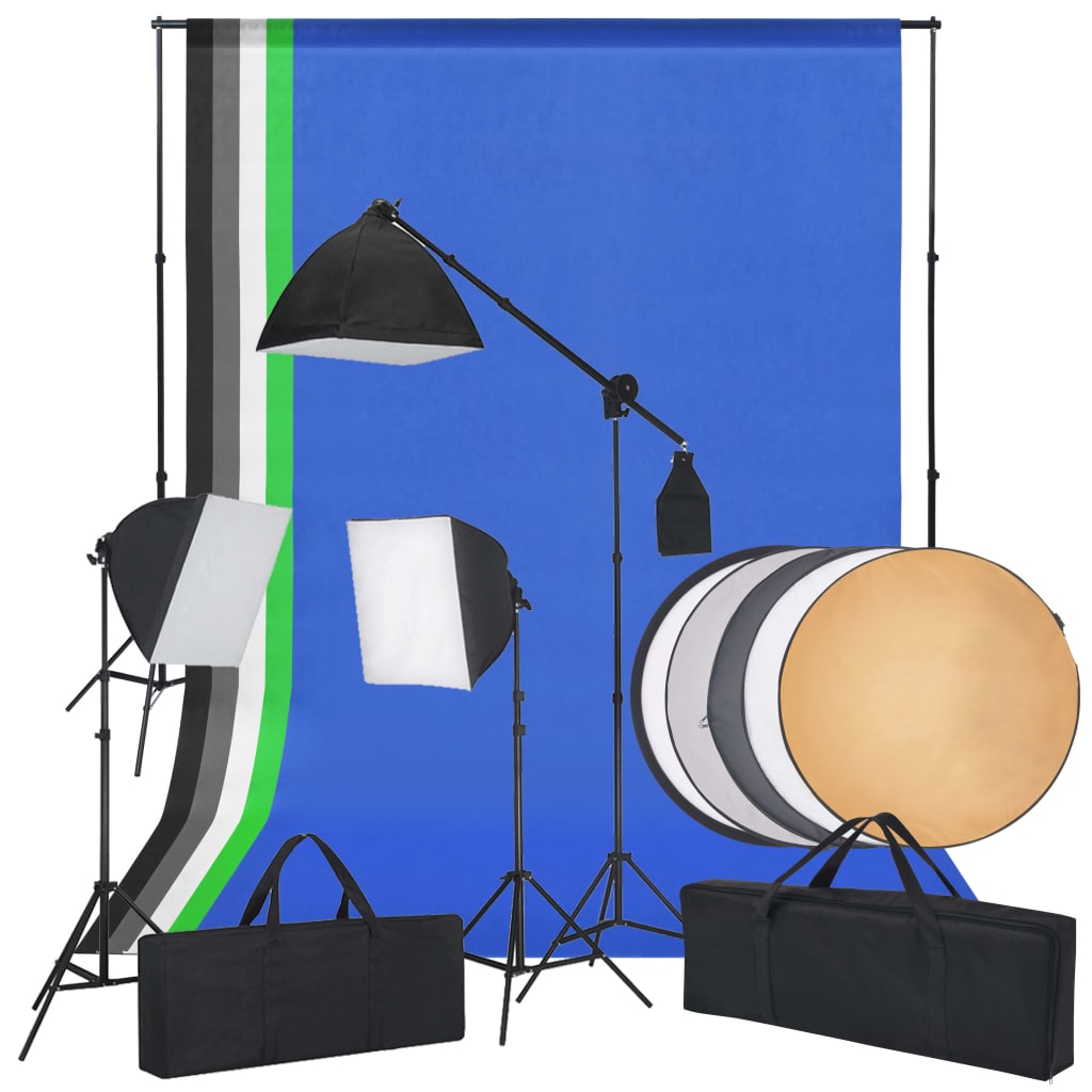 vidaXL Fotostudio-Set mit Softboxlichtern, Hintergründen und einem Reflektor