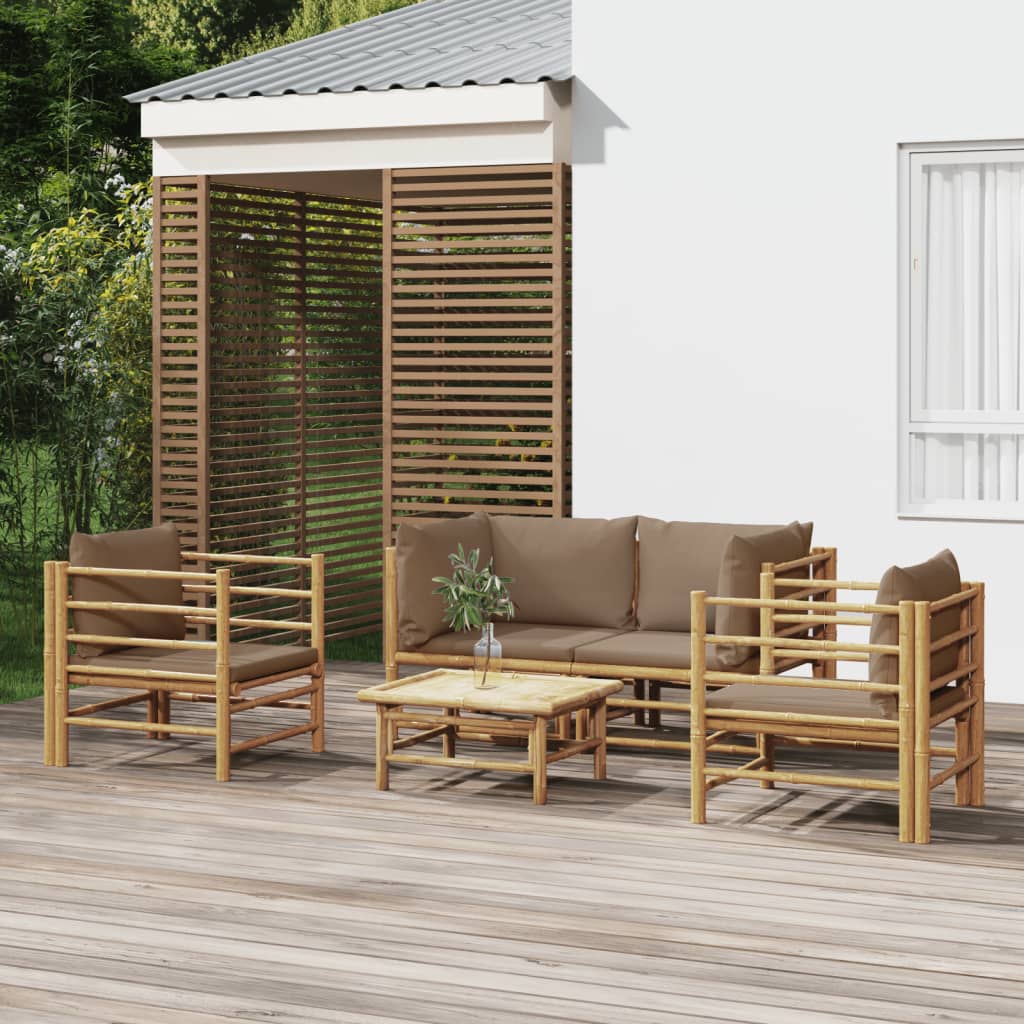 vidaXL 5-tlg. Garten-Lounge-Set mit Kissen Taupe Bambus