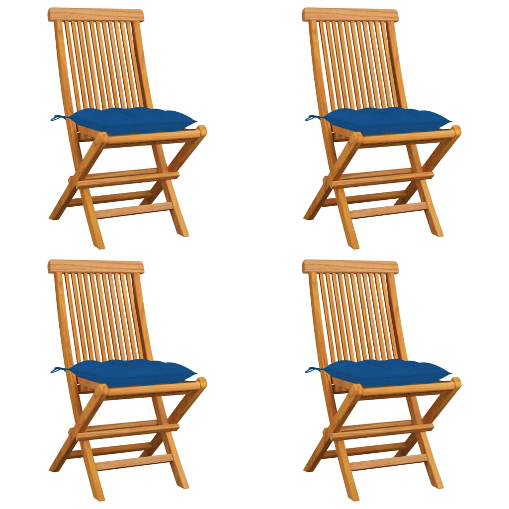 vidaXL Gartenstühle mit Blauen Kissen 4 Stk. Massivholz Teak