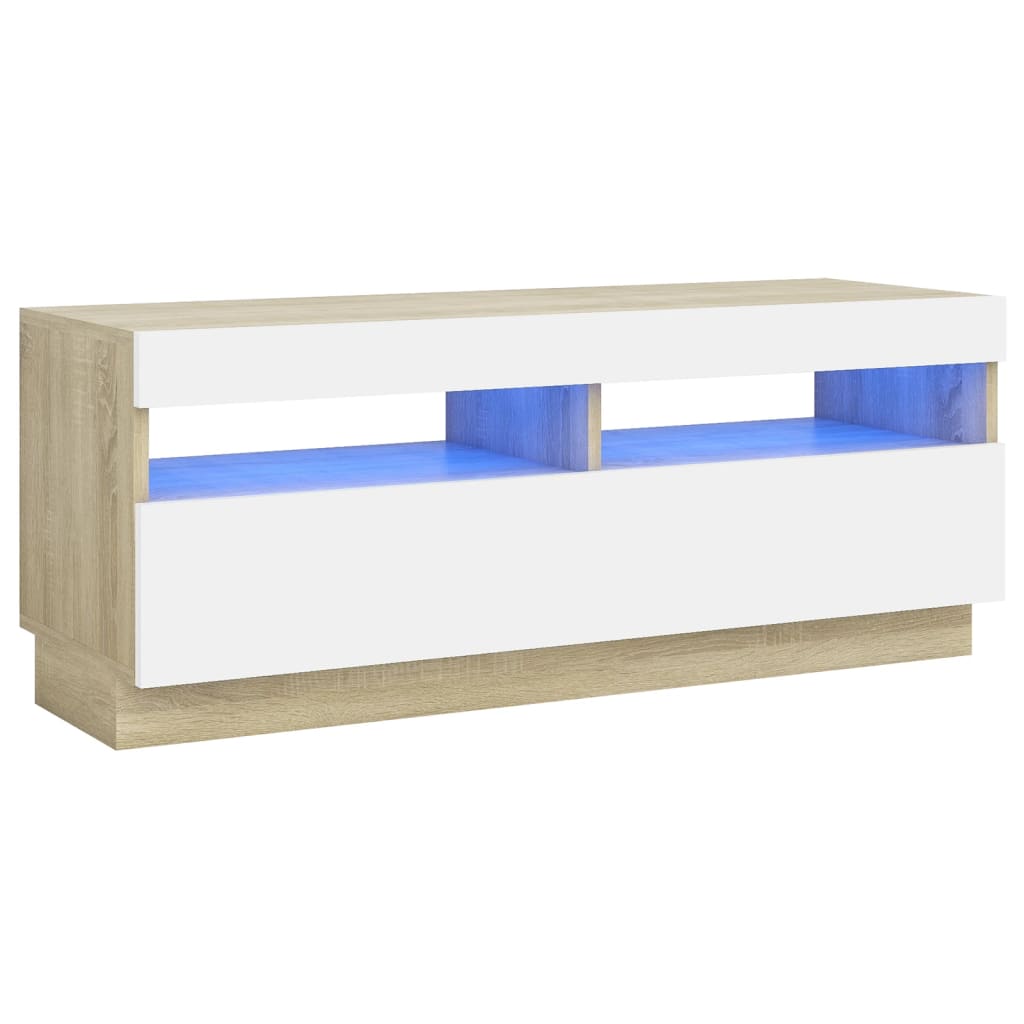 vidaXL TV-Schrank mit LED-Leuchten Weiß Sonoma-Eiche 100x35x40 cm