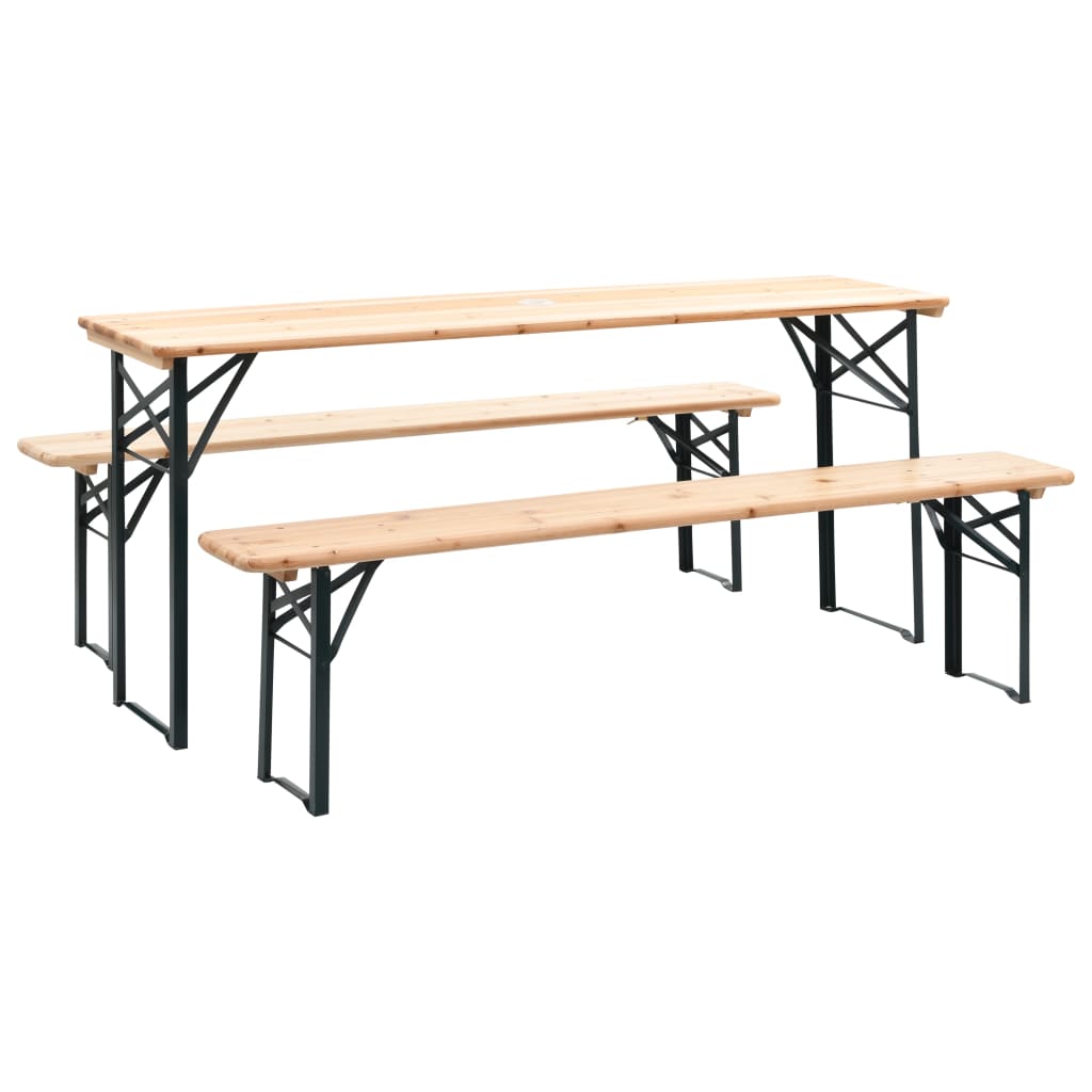 Sekey Bierzeltgarnitur Klappbar Campingtisch Set, 2 X Bierbänke & 1 X Biertisch 180cm Biertischgarnitur 3 Teilig Gartenmoebel Set Holzmaserung Schwarz