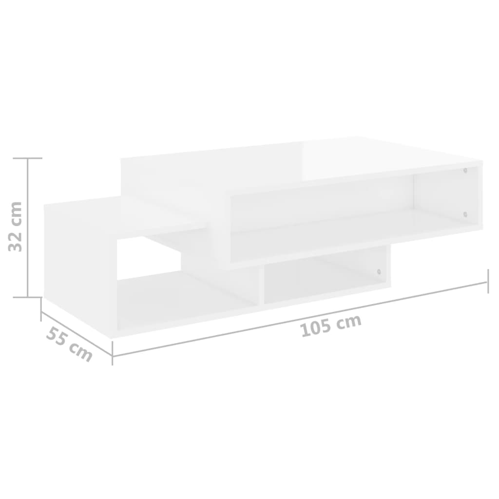 vidaXL Couchtisch Hochglanz-Weiß 105x55x32 cm Holzwerkstoff