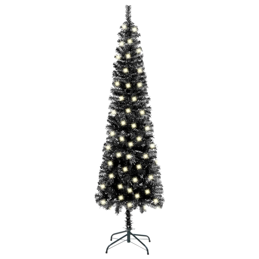 vidaXL Weihnachtsbaum Schlank mit LEDs Schwarz 240 cm