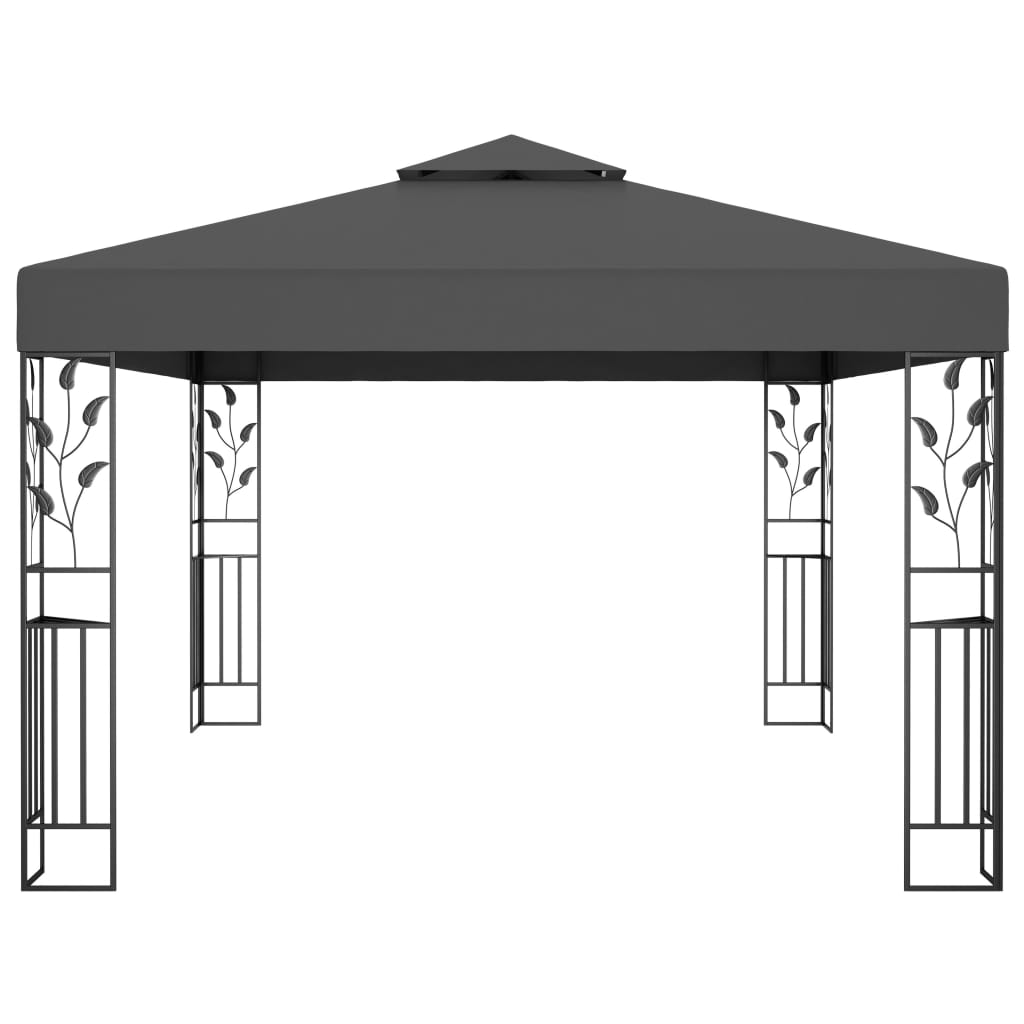 vidaXL Pavillon mit Doppeldach & LED-Lichterkette 3x4 m Anthrazit