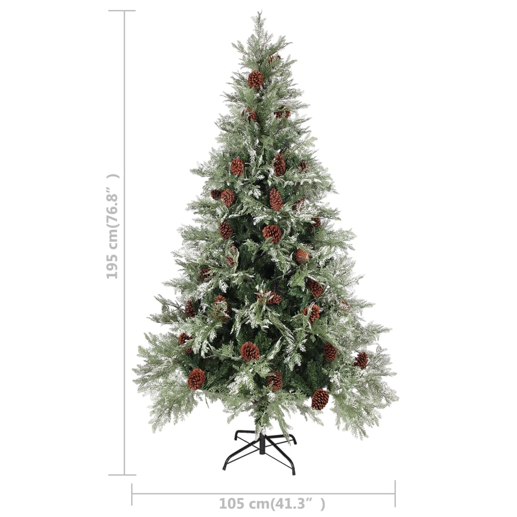 vidaXL Weihnachtsbaum mit Zapfen Grün und Weiß 195 cm PVC & PE