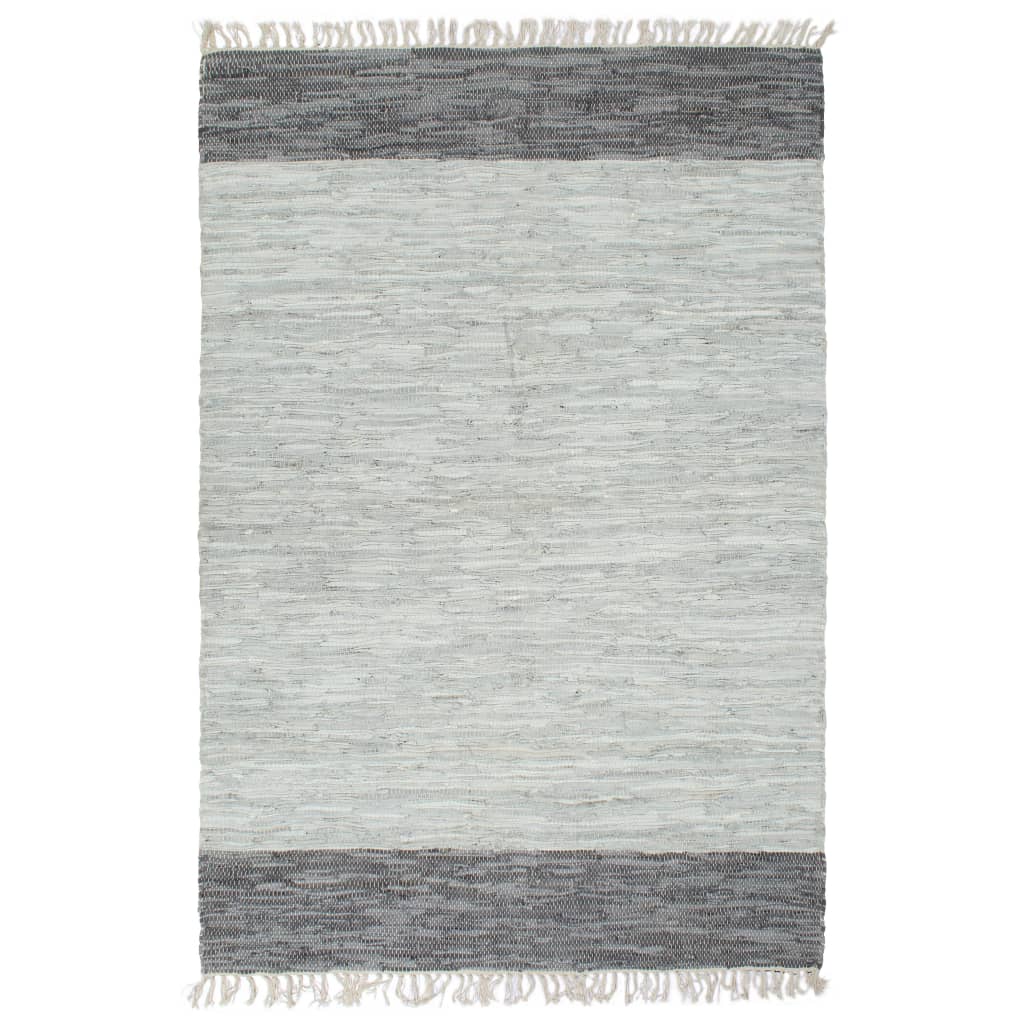 vidaXL Chindi-Teppich Handgewebt Leder 120x170 cm Grau