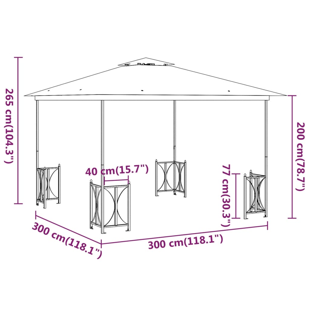 vidaXL Pavillon mit Seitenwänden & Doppeldach 3x3 m Taupe