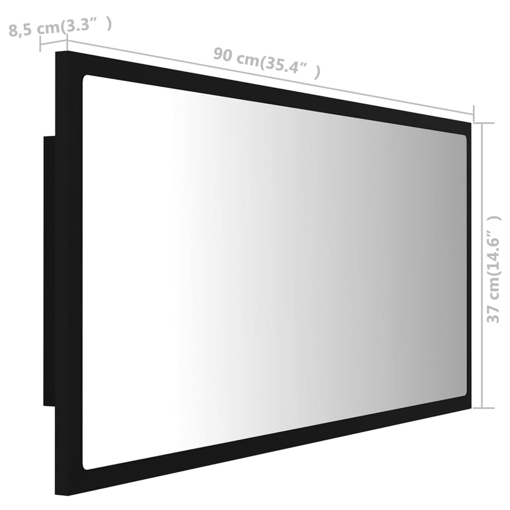 vidaXL LED-Badspiegel Schwarz 90x8,5x37 cm Acryl
