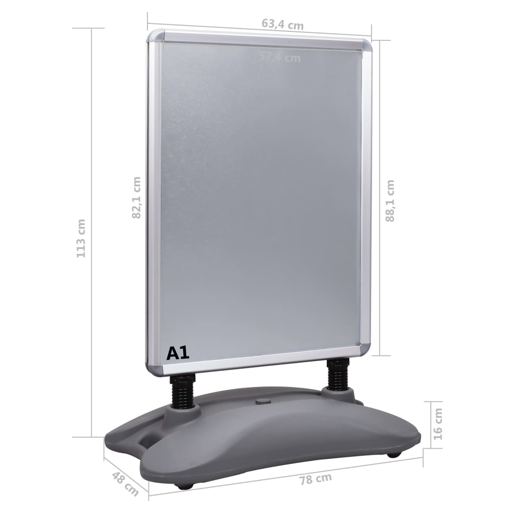 vidaXL A1-Plakatständer Wasserbefüllbar Grau Aluminiumlegierung
