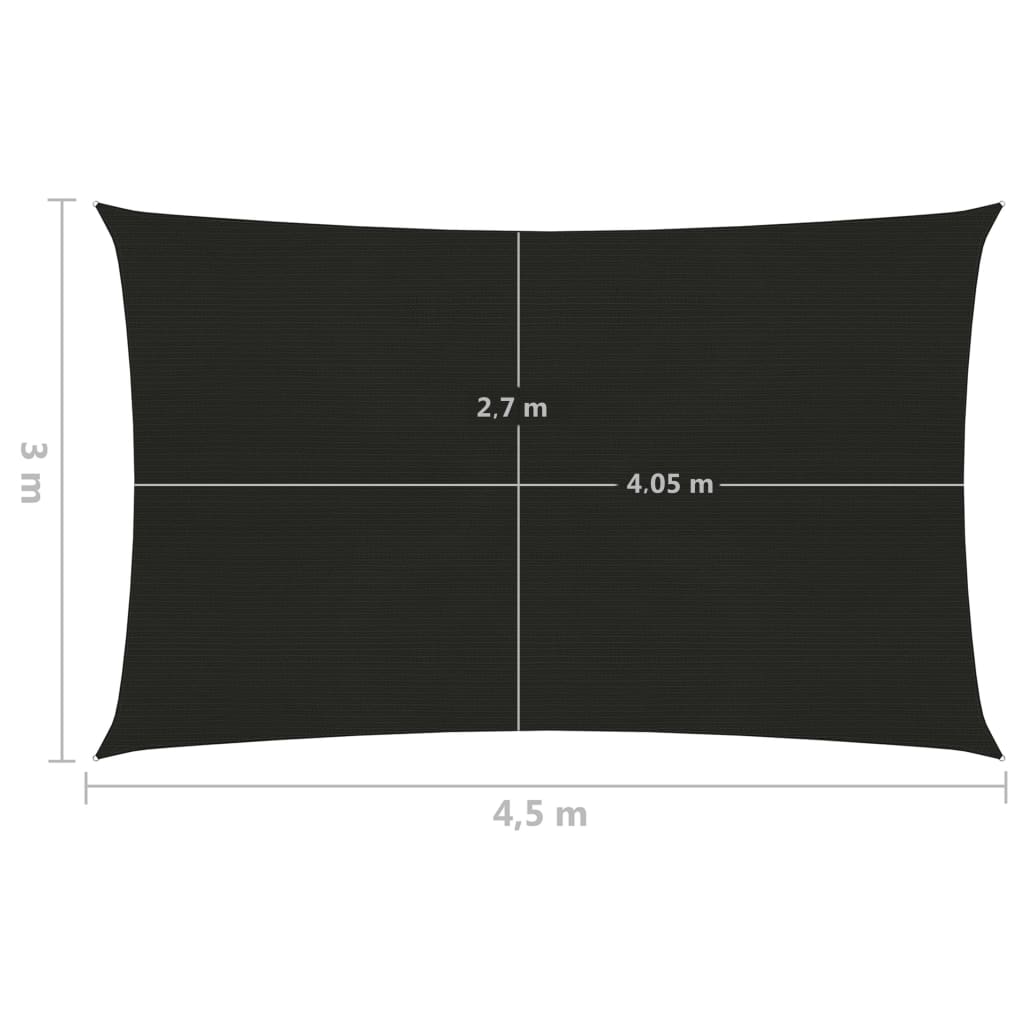 vidaXL Sonnensegel 160 g/m² Schwarz 3x4,5 m HDPE