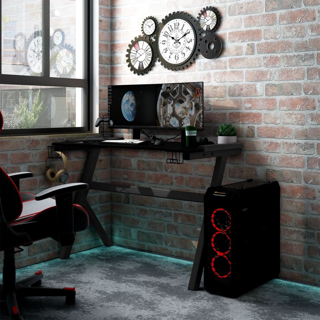 vidaXL Gaming-Schreibtisch mit LED und Y-Gestell Schwarz 90x60x75 cm