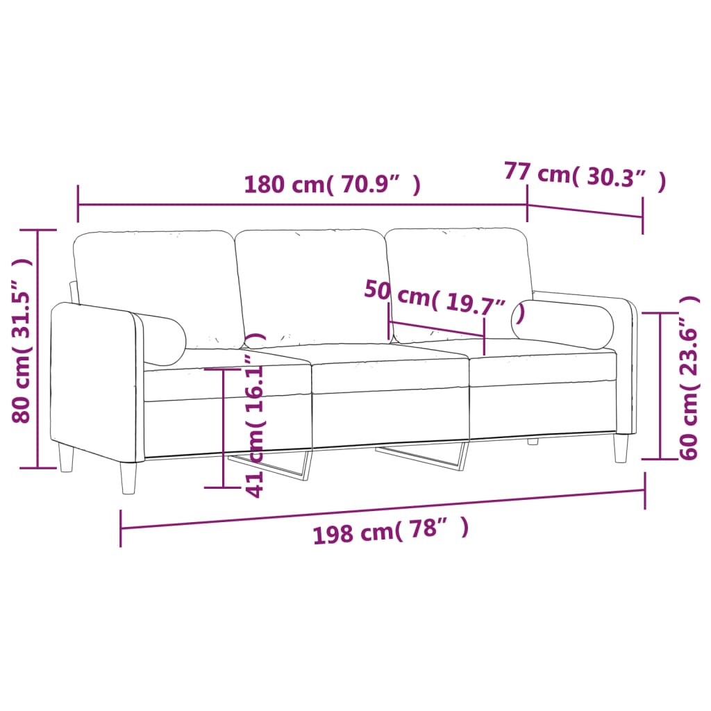 vidaXL 3-Sitzer-Sofa mit Kissen Hellgrau 180 cm Samt