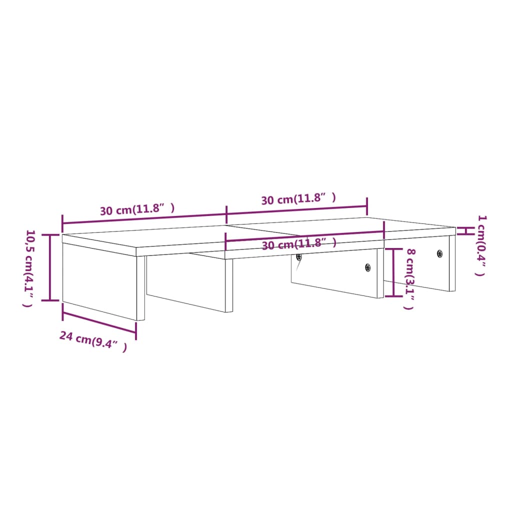 vidaXL Monitorständer Honigbraun 60x24x10,5 cm Massivholz Kiefer